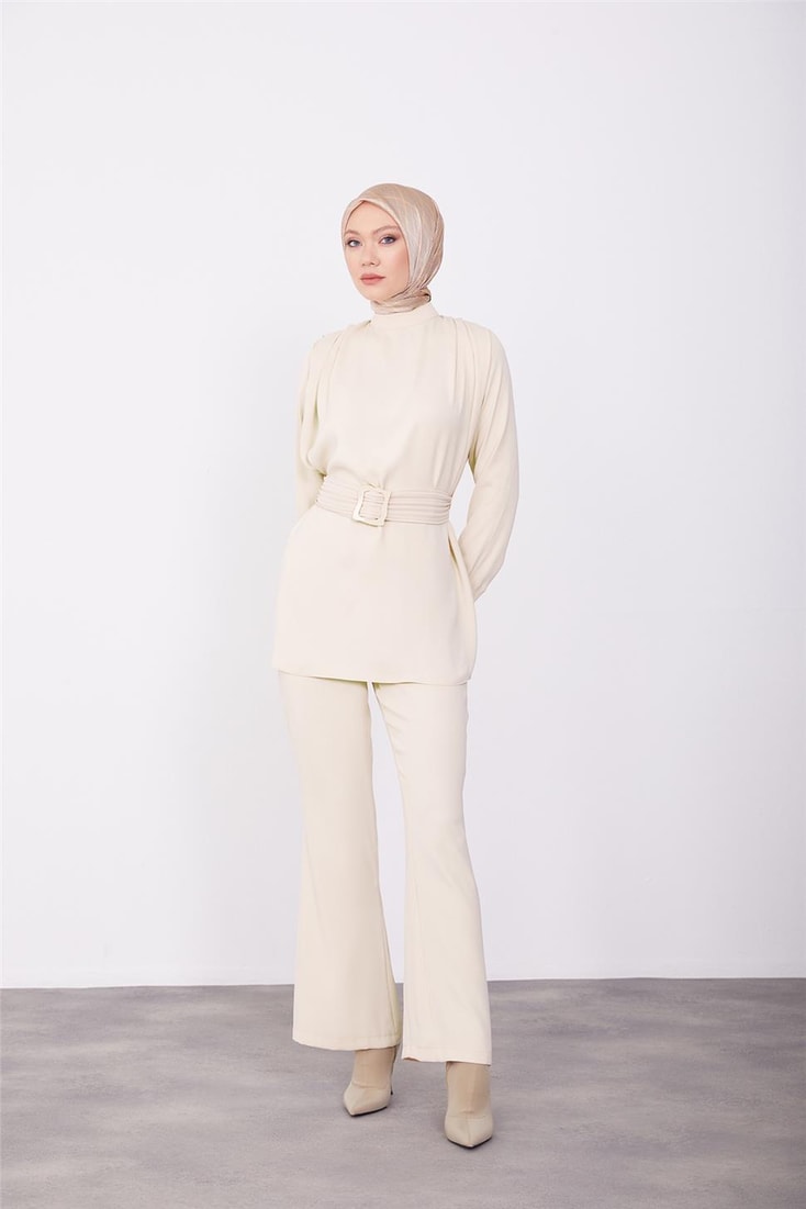 Armine Belt Pleated Trouser Suit 23K6720 Ivory