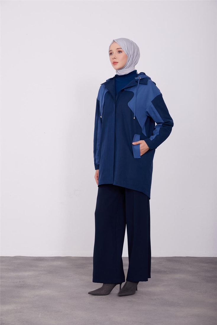 Armine Zipper Detailed Front Cloak 23K7100 Navy Blue