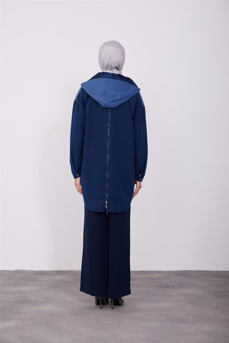 Armine Zipper Detailed Front Cloak 23K7100 Navy Blue