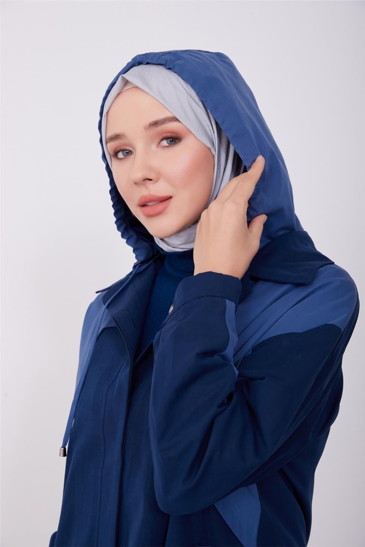 Armine Zipper Detailed Front Cloak 23K7100 Navy Blue