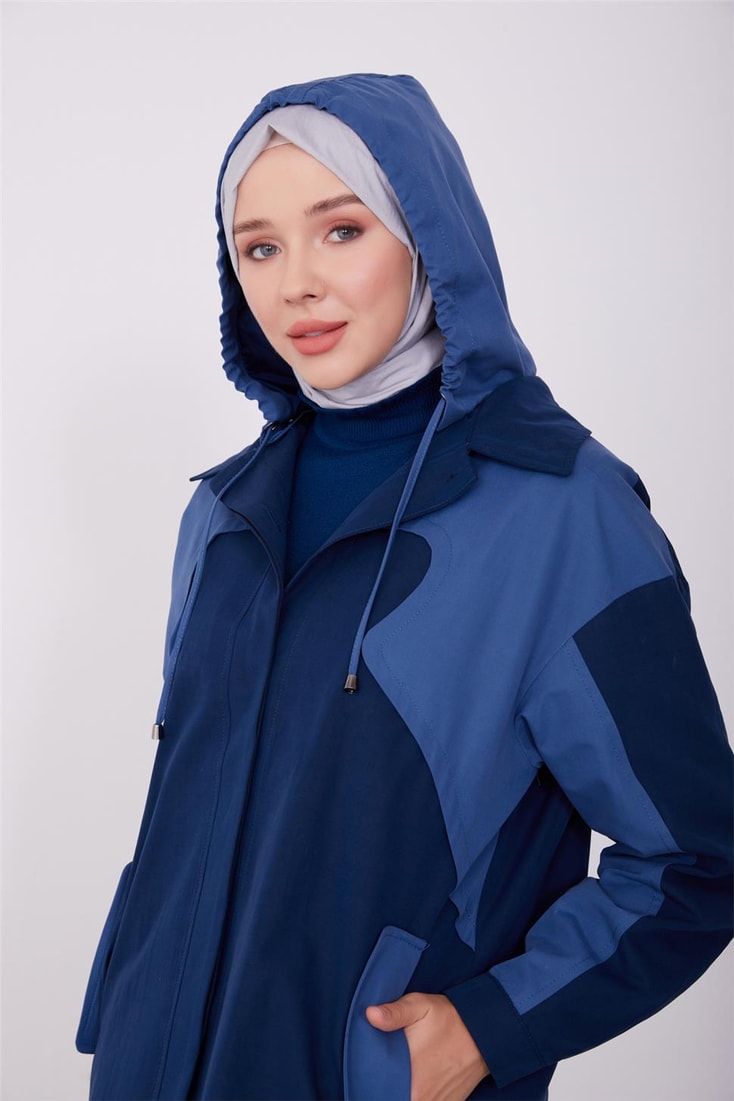 Armine Zipper Detailed Front Cloak 23K7100 Navy Blue