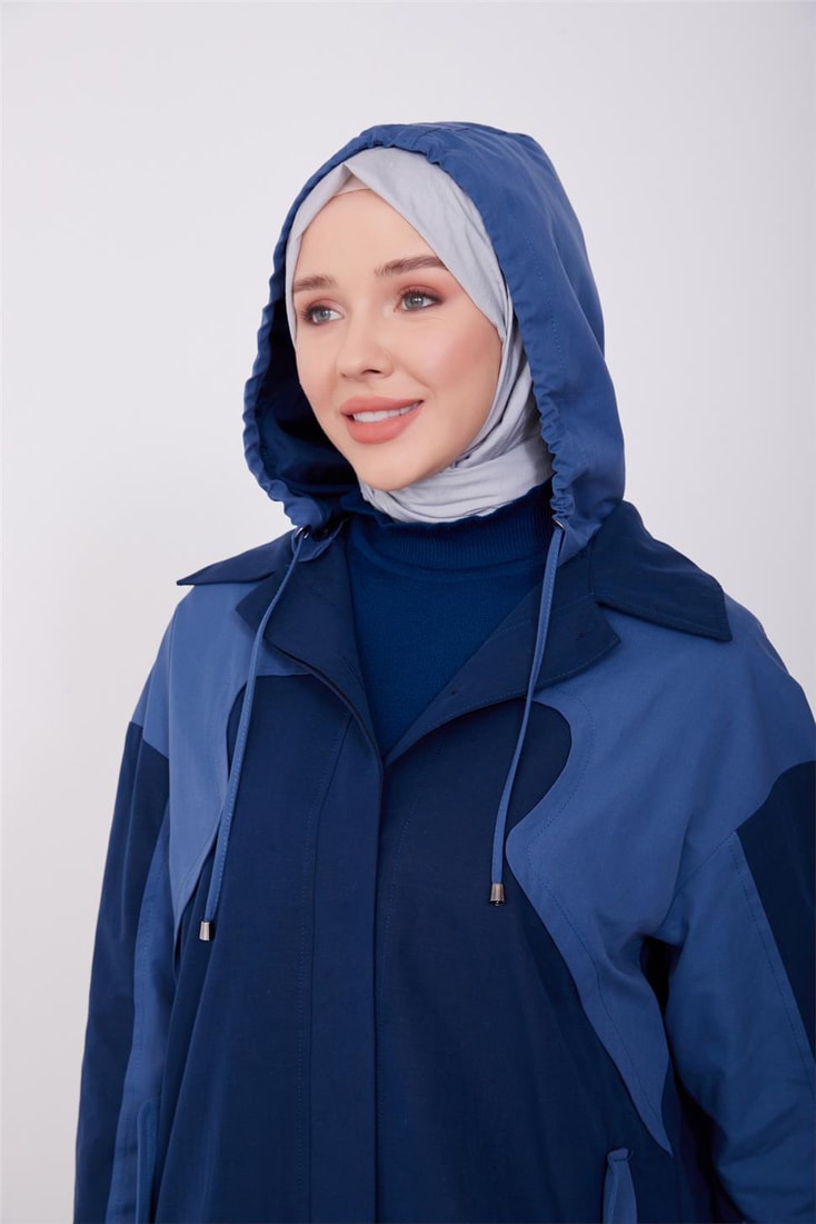 Armine Zipper Detailed Front Cloak 23K7100 Navy Blue