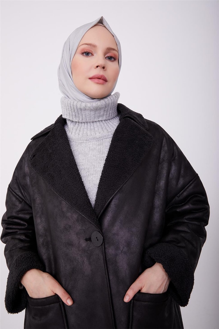 Armine Fur Suede Coat 23K7204 Black