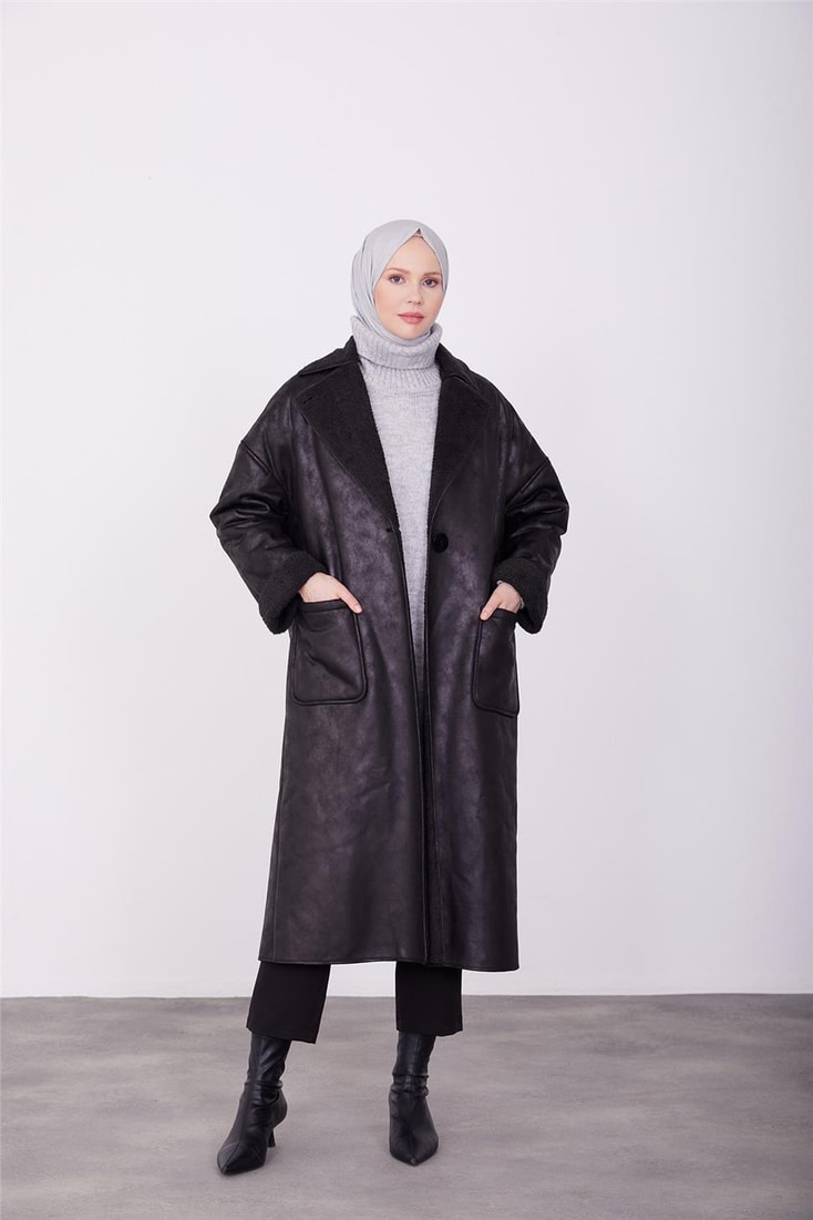 Armine Fur Suede Coat 23K7204 Black