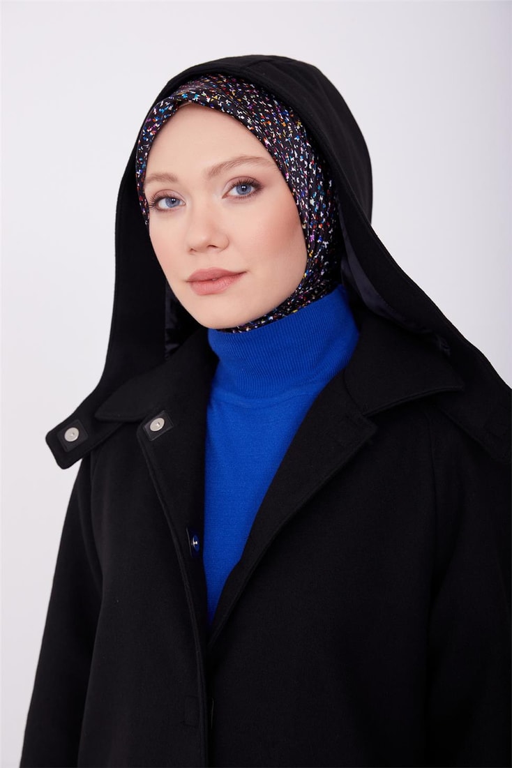 Armine Removable Hooded Leather Magnetic Parka Coat 23K7217 Black