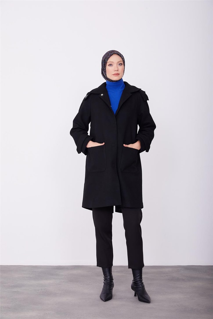 Armine Removable Hooded Leather Magnetic Parka Coat 23K7217 Black