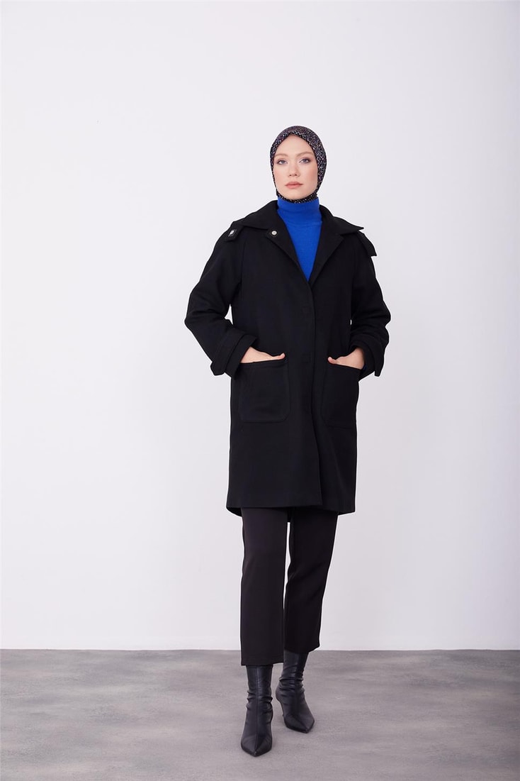 Armine Removable Hooded Leather Magnetic Parka Coat 23K7217 Black