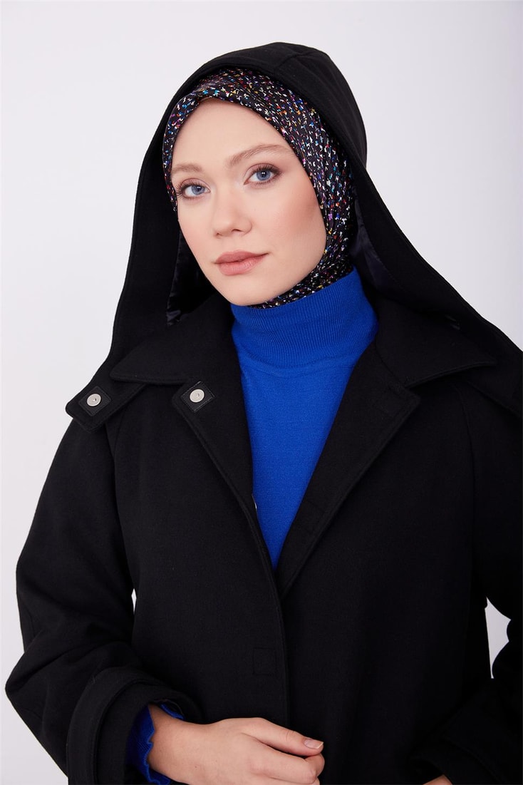 Armine Removable Hooded Leather Magnetic Parka Coat 23K7217 Black