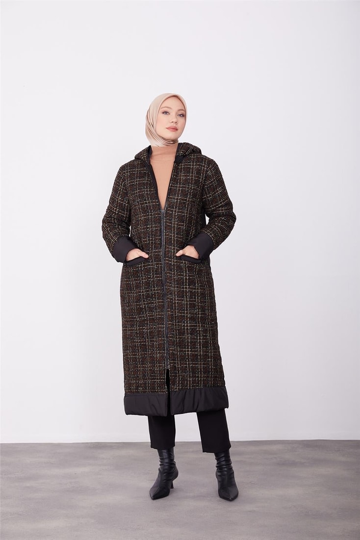 Armine Tweed and Quilted Mixed Coat 23K7223 Camel