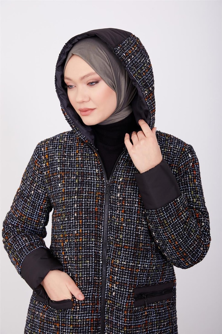Armine Tweed and Quilted Mixed Coat 23K7223 Black