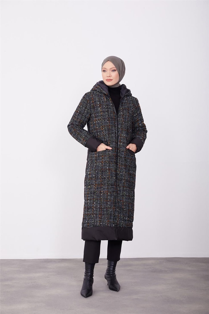 Armine Tweed and Quilted Mixed Coat 23K7223 Black