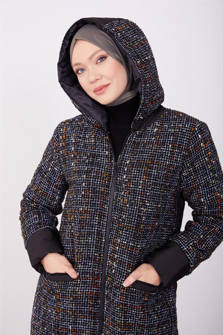Armine Tweed and Quilted Mixed Coat 23K7223 Black