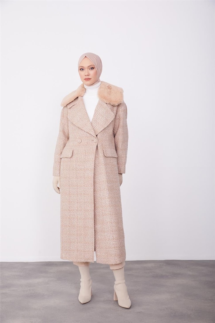 Armine Portable Furry Boucle Coat 23K7224 Beige