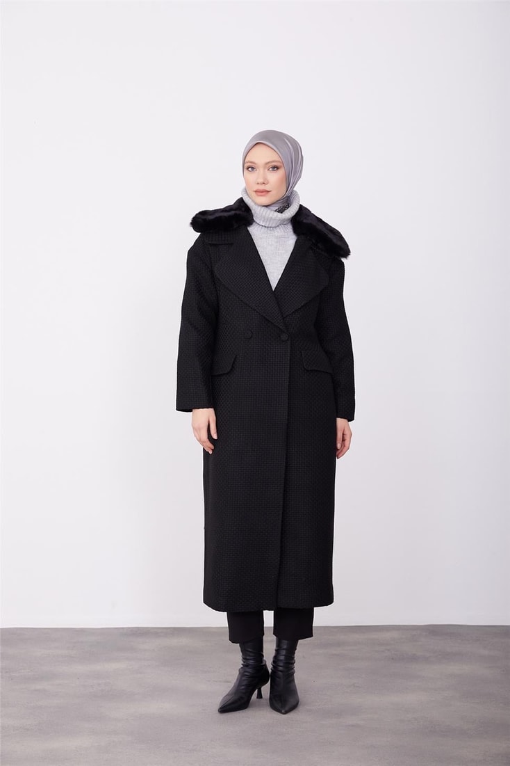 Armine Portable Furry Boucle Coat 23K7224 Black