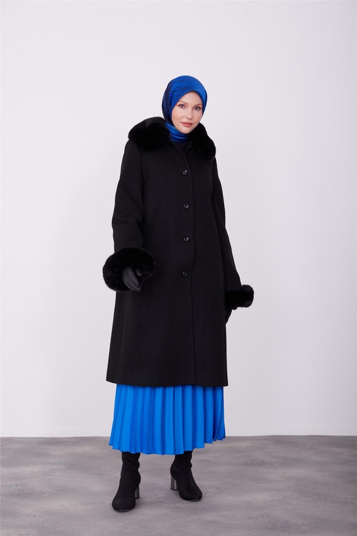 Armine Buttoned Front Fur Coat 23K7806 Black