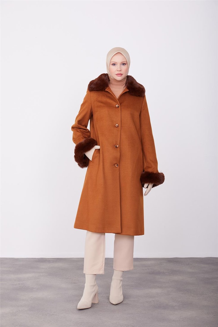 Armine Buttoned Front Fur Coat 23K7806 Tan