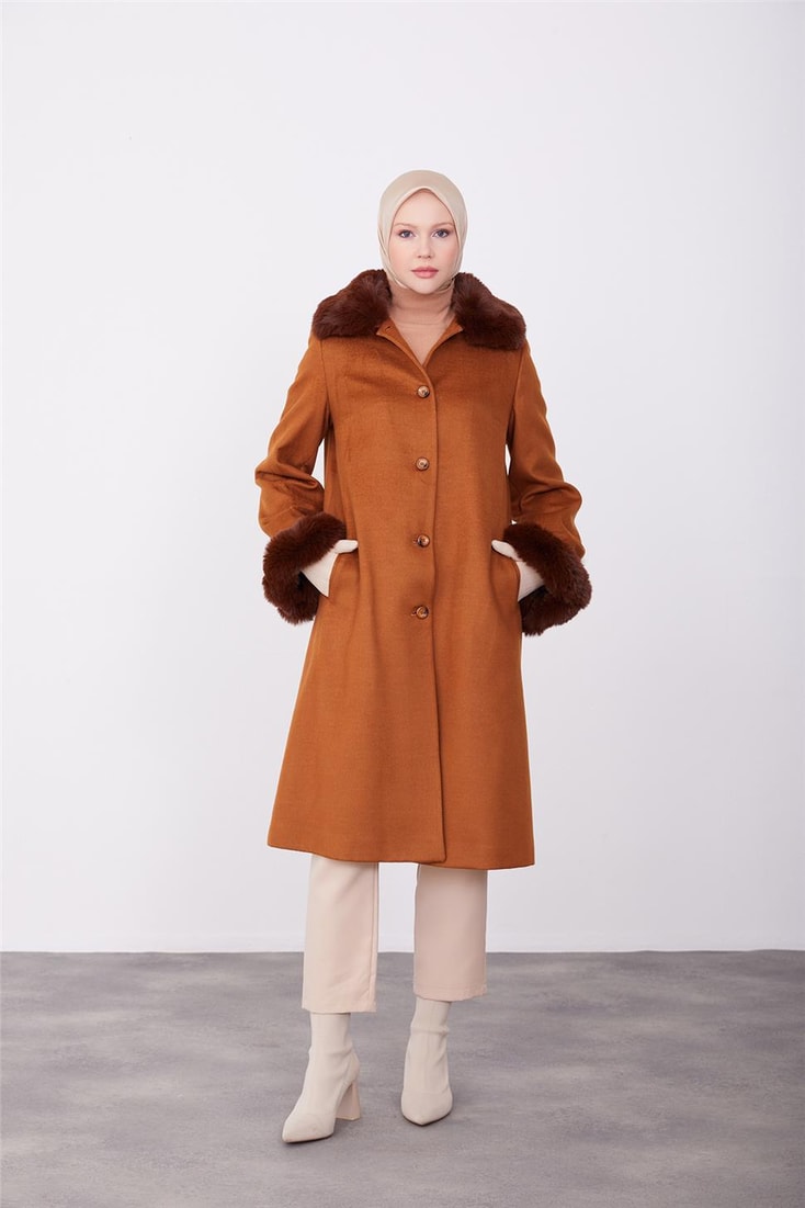 Armine Buttoned Front Fur Coat 23K7806 Tan