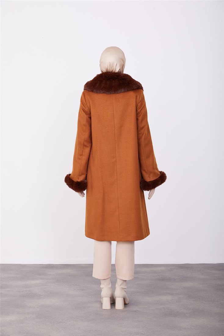 Armine Buttoned Front Fur Coat 23K7806 Tan