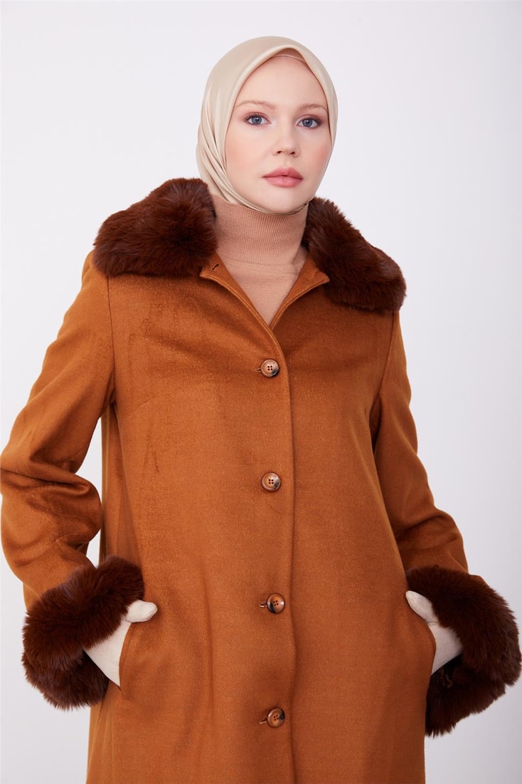 Armine Buttoned Front Fur Coat 23K7806 Tan