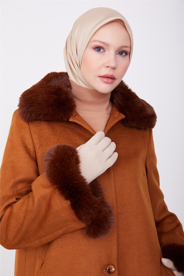 Armine Buttoned Front Fur Coat 23K7806 Tan