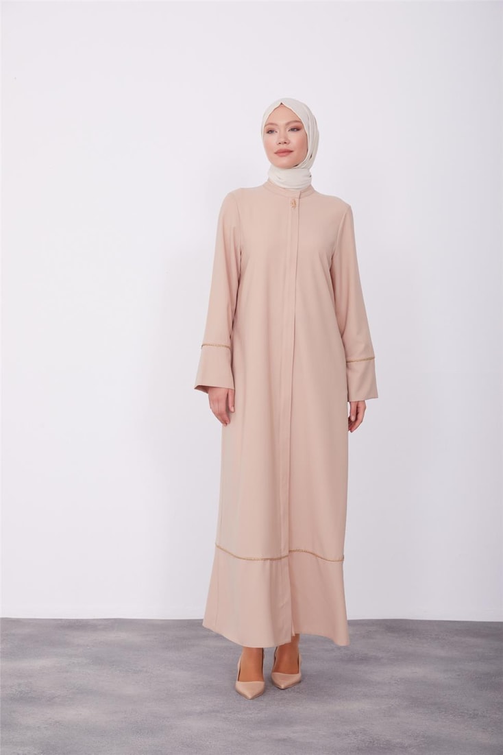 Armine Elasticated Zippered Abaya 23K8401 Beige