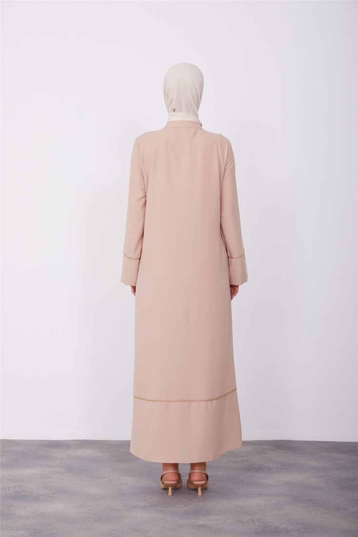 Armine Elasticated Zippered Abaya 23K8401 Beige