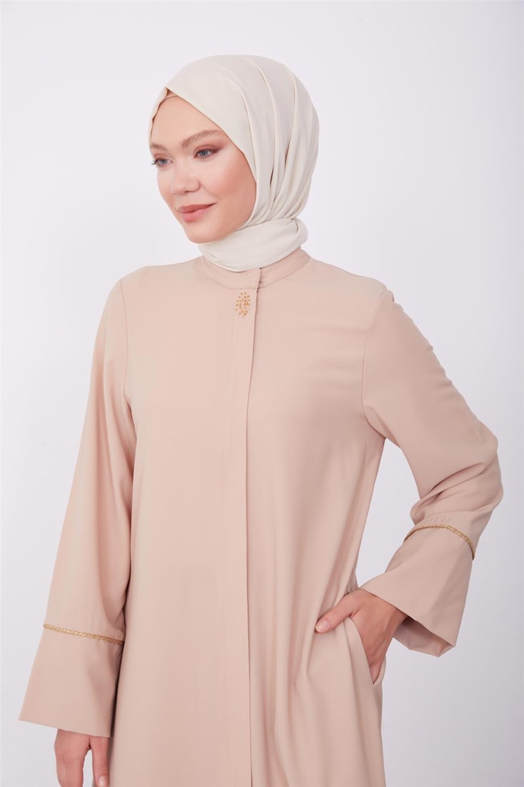Armine Elasticated Zippered Abaya 23K8401 Beige