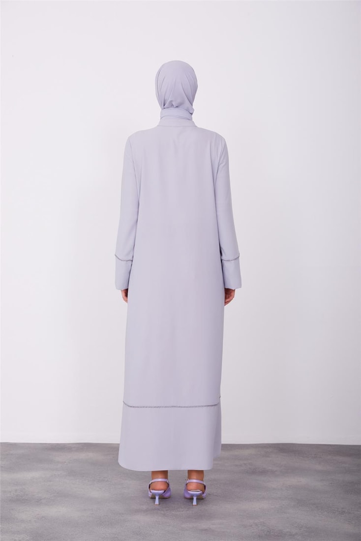 Armine Elasticated Zippered Abaya 23K8401 Gray