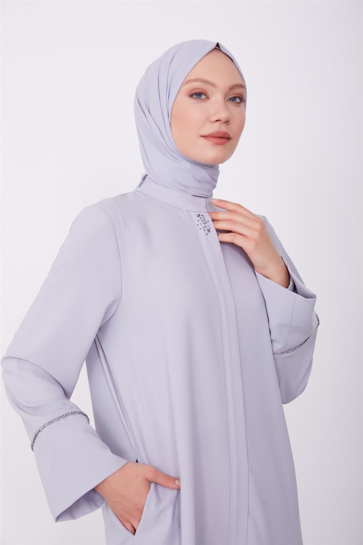 Armine Elasticated Zippered Abaya 23K8401 Gray