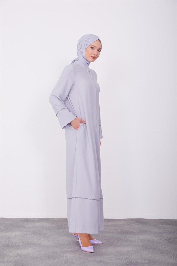 Armine Elasticated Zippered Abaya 23K8401 Gray
