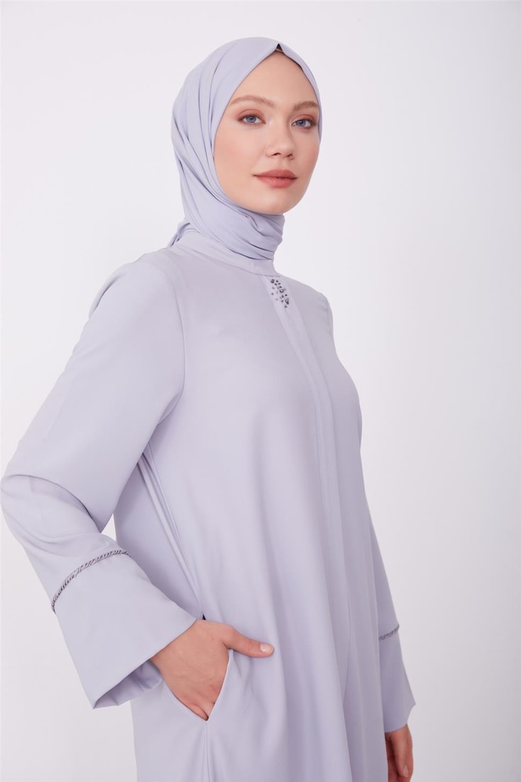 Armine Elasticated Zippered Abaya 23K8401 Gray