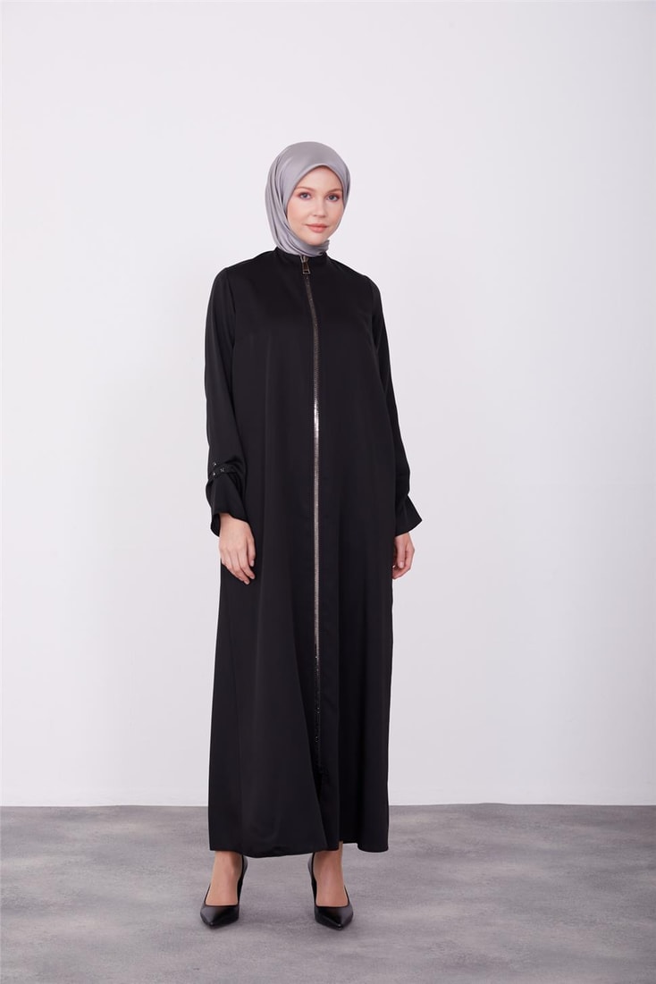 Armine Stoned Zippered Abaya 23K8402 Black