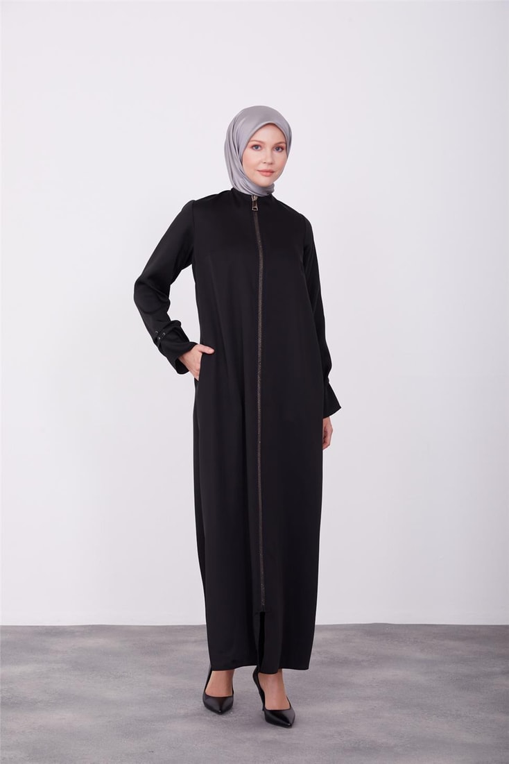 Armine Stoned Zippered Abaya 23K8402 Black