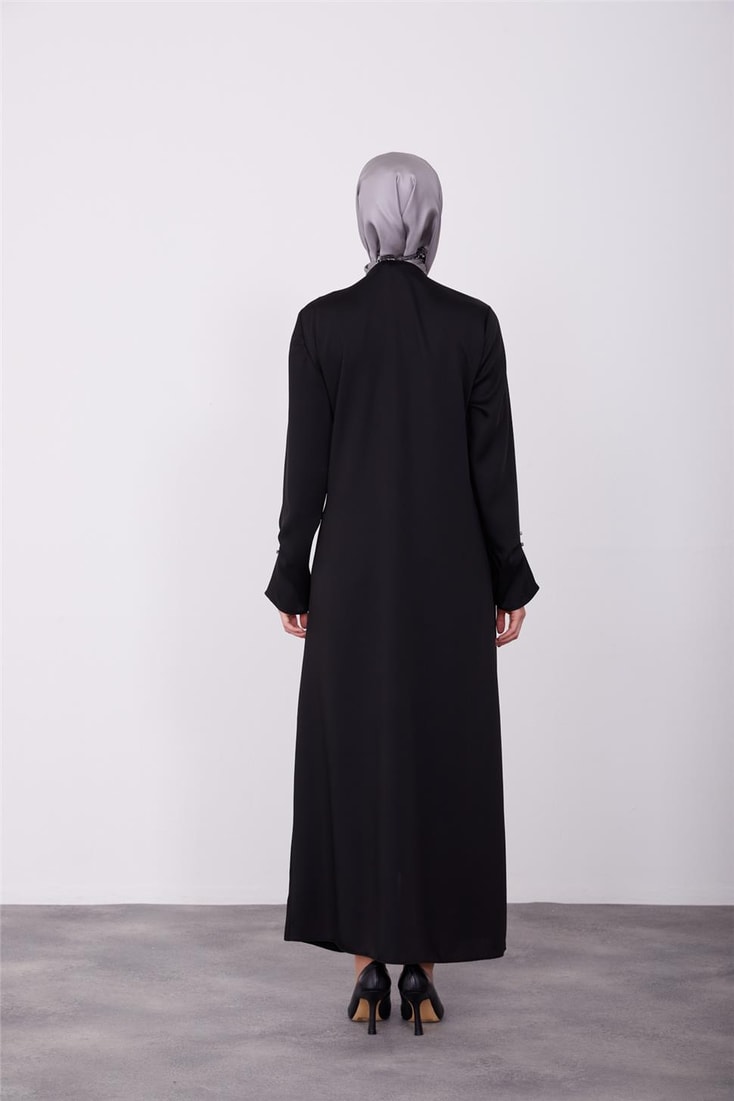 Armine Stoned Zippered Abaya 23K8402 Black