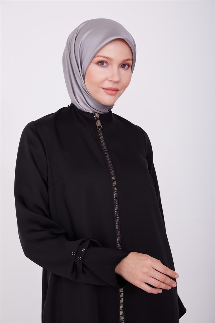 Armine Stoned Zippered Abaya 23K8402 Black