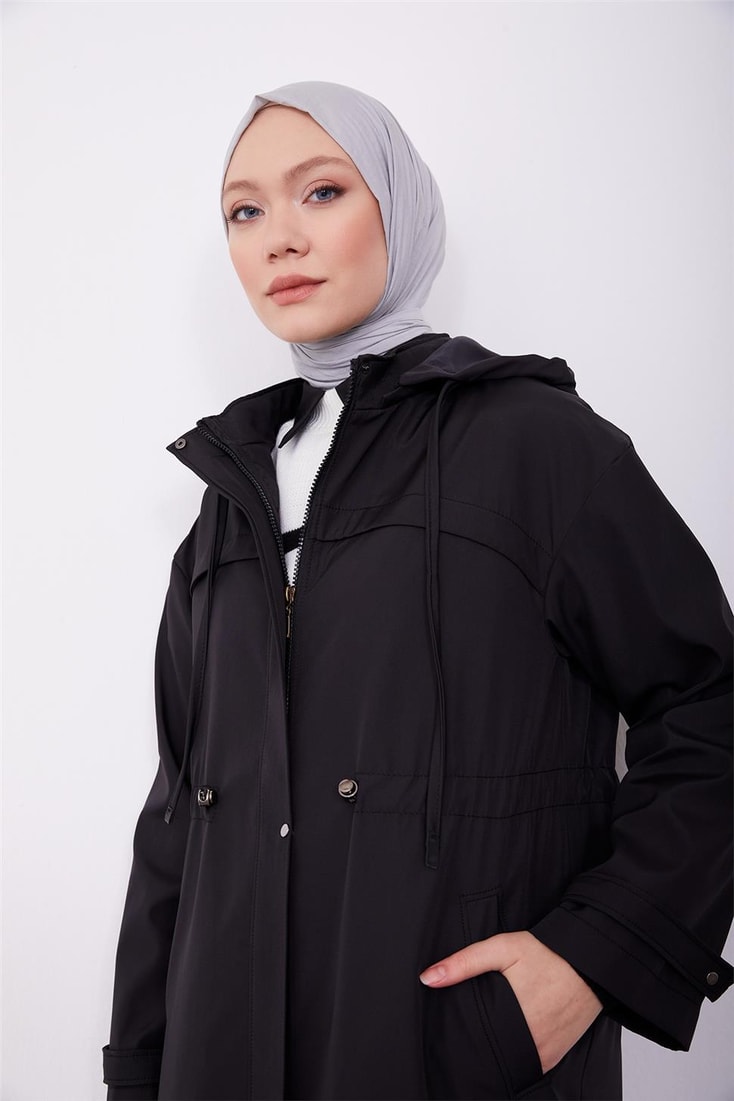 Armine Removable Hooded Adjustable Waist Coat 23K8506 Black