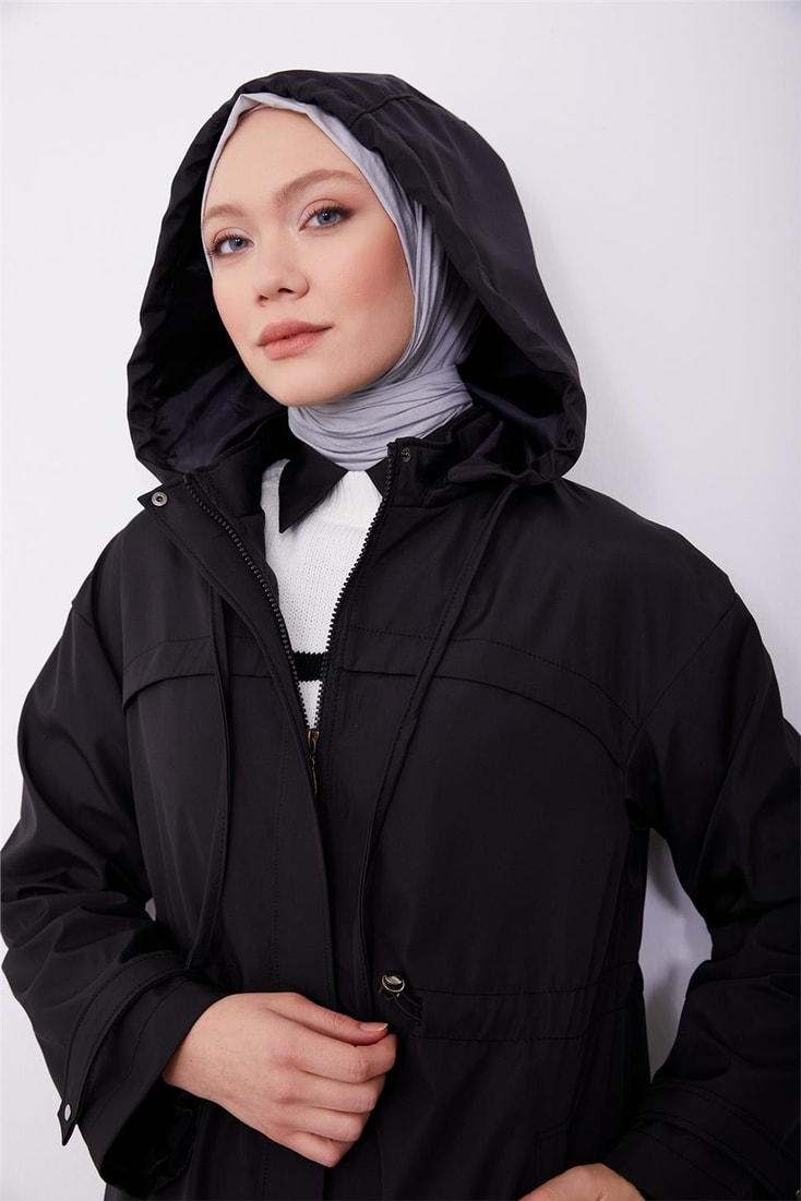 Armine Removable Hooded Adjustable Waist Coat 23K8506 Black