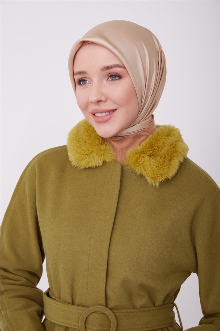 Armine Seyyar Kürklü Fit Manto 23K8603 Asit