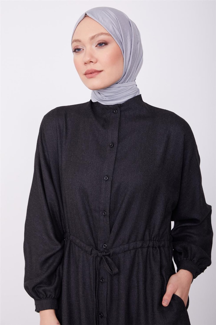 Armine Full Collar Waist Tunnel Dress 23K9700 Black