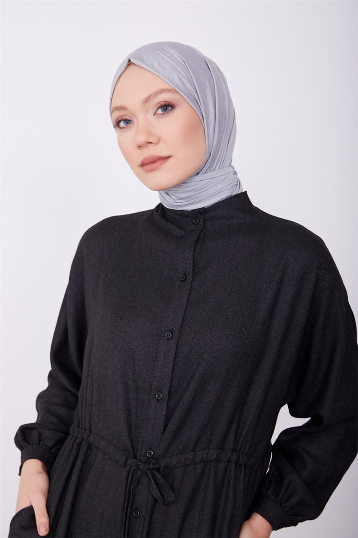 Armine Full Collar Waist Tunnel Dress 23K9700 Black