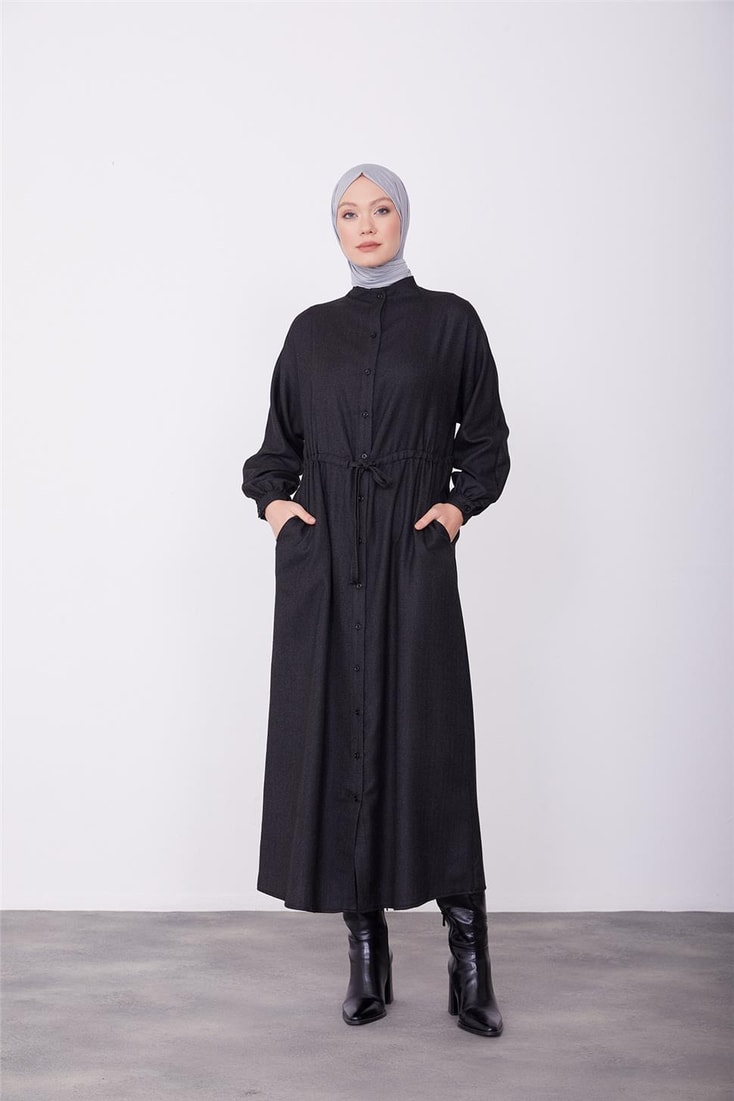Armine Full Collar Waist Tunnel Dress 23K9700 Black