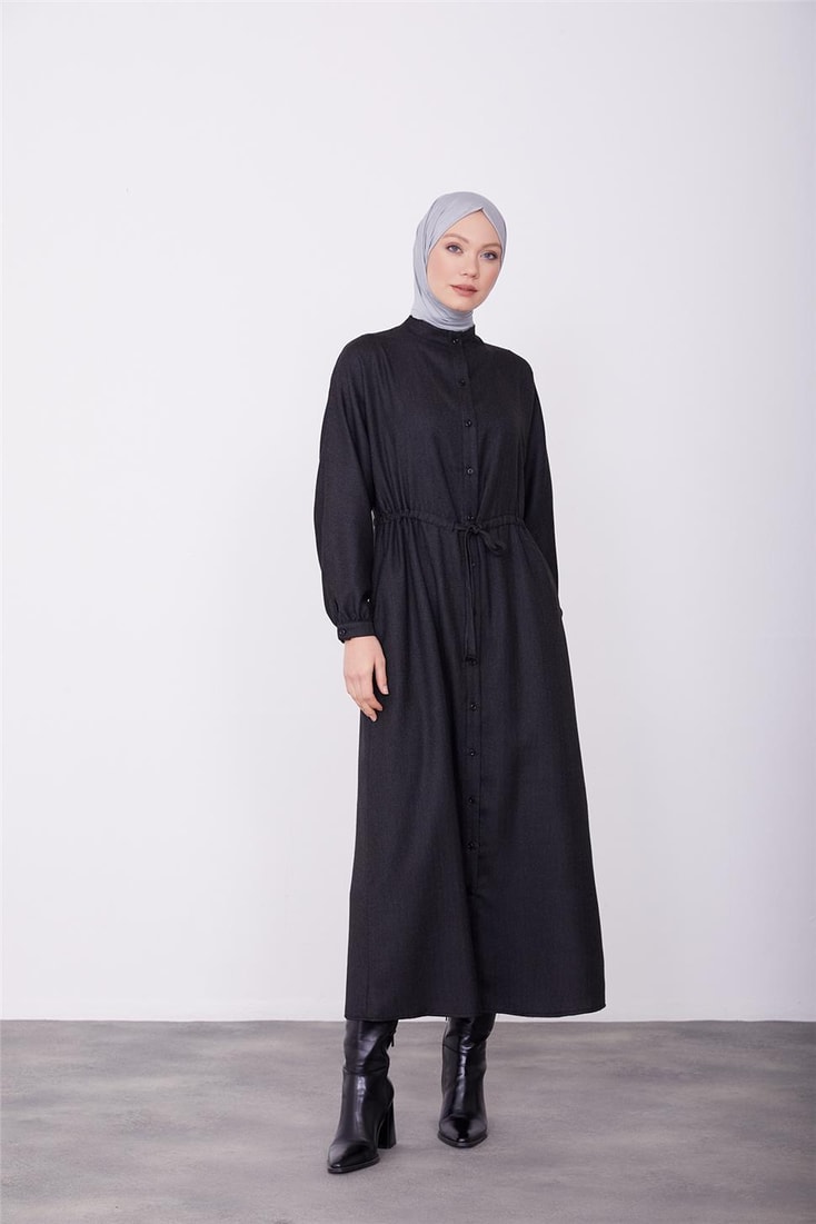 Armine Full Collar Waist Tunnel Dress 23K9700 Black