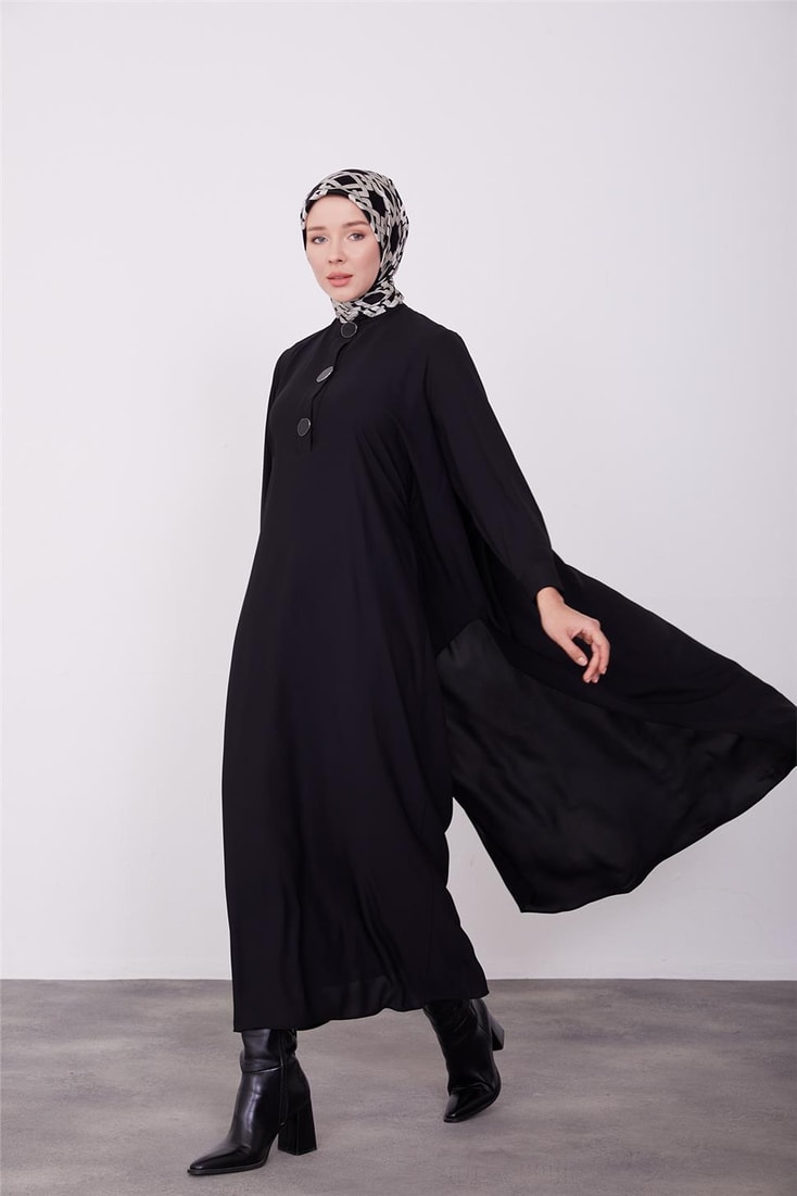 Armine İç Etekli Önü Düğmeli Elbise 23K9706 Siyah