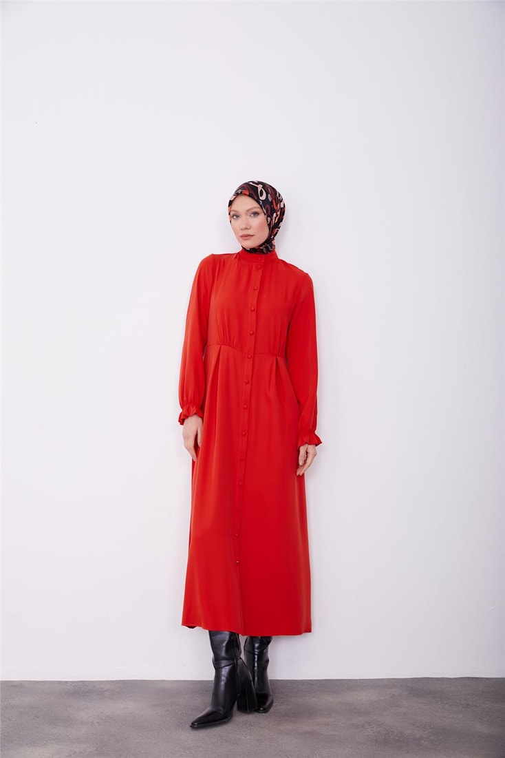 Armine Coated Buttoned Dress 23K9712 Red