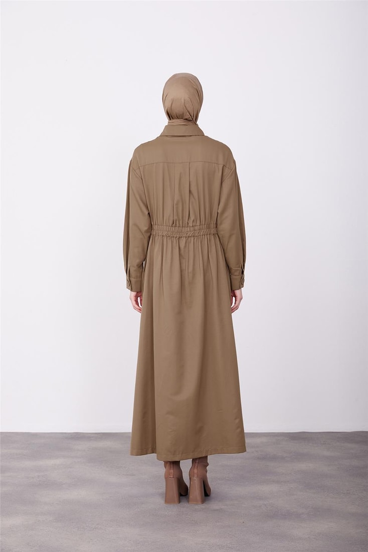 Armine Closure Cross Waist Elastic Detailed Dress 23K9713 Bitter Brown
