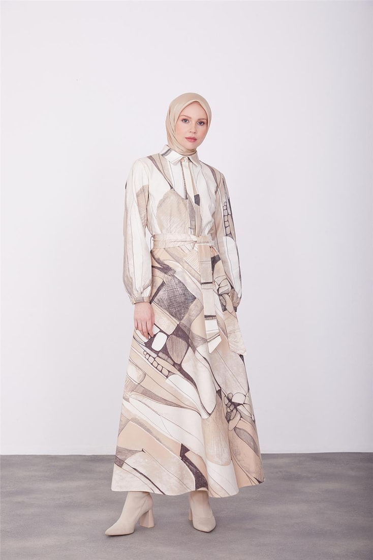 Armine Printed Gabardine Dress 23K9715 Beige
