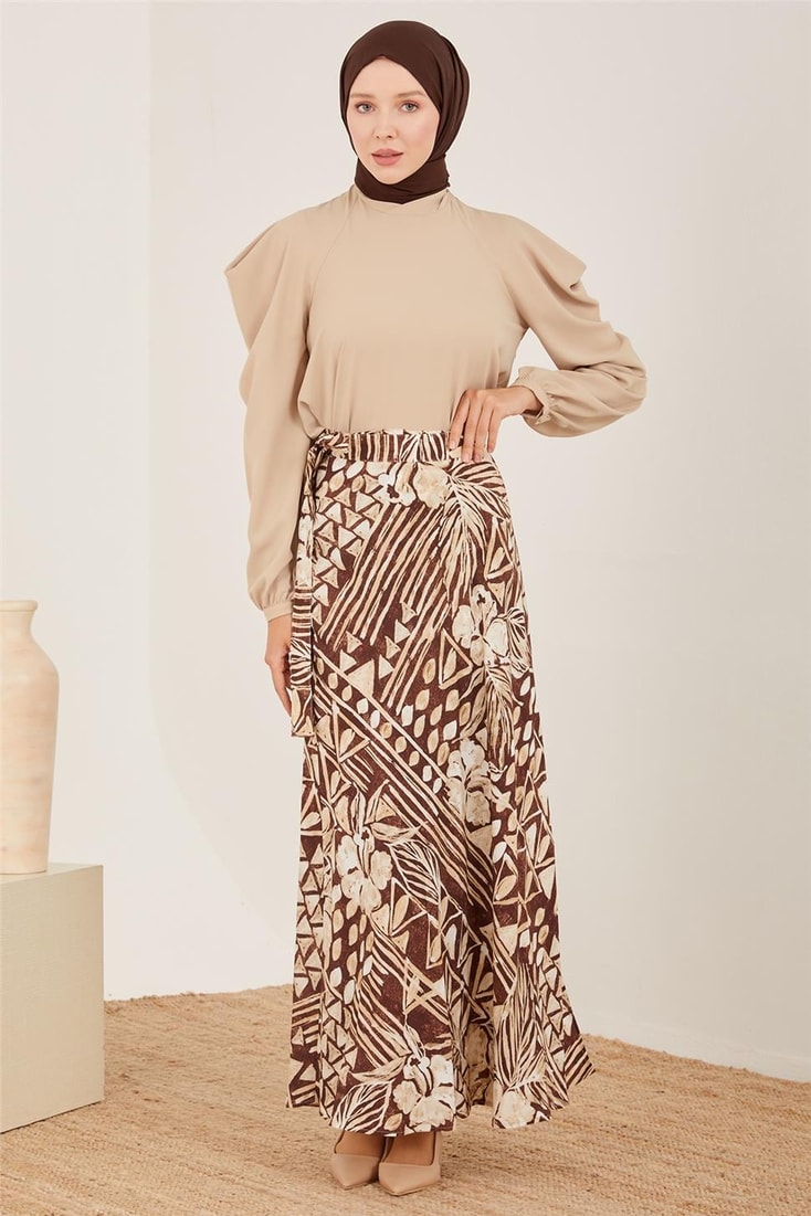 Armine Printed Wrap Skirt 23Y1422 Brown