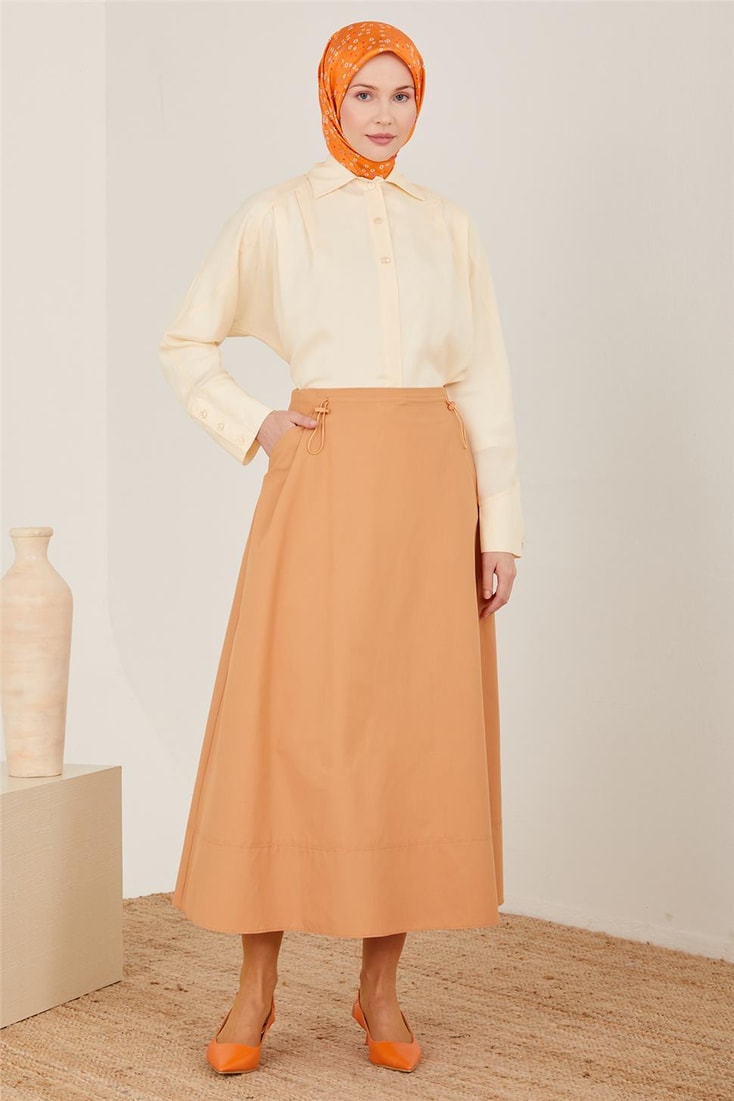 Armine Front Pleated Pocket Cotton Skirt 23Y1423 Chocolate
