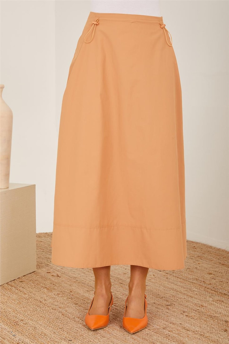 Armine Front Pleated Pocket Cotton Skirt 23Y1423 Chocolate