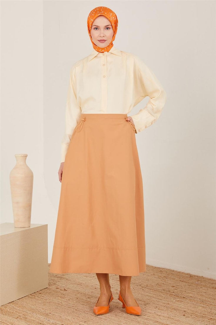 Armine Front Pleated Pocket Cotton Skirt 23Y1423 Chocolate